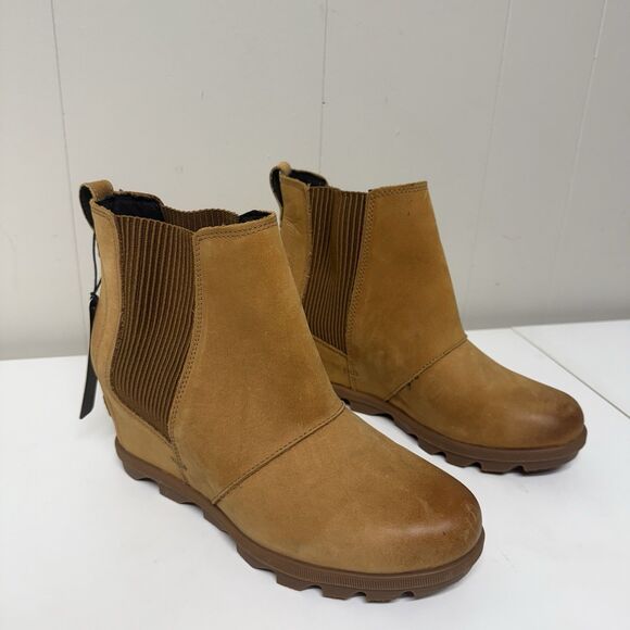 SOREL Joan of Arctic Wedge II Camel Tan Chelsea Leather Boots Women's 9 New - Picture 3 of 13